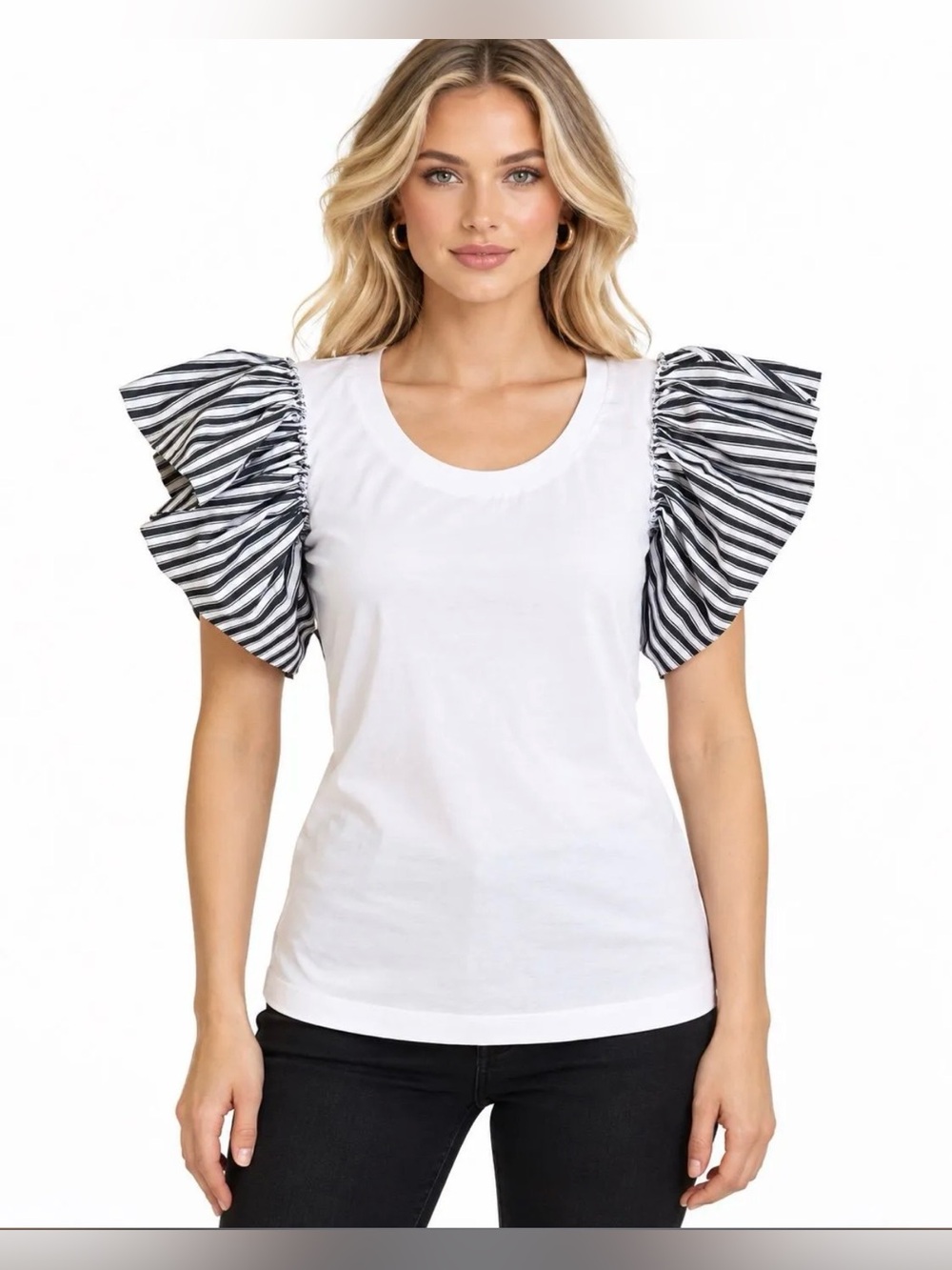 Dolce & Gabbana White Cotton Ruffle Sleeve Top IT 40 NWT